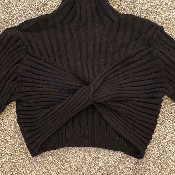 Anthropologie Sweaters - Anthropologie Black Crop Ribbed Knit Sweater with Twist Front